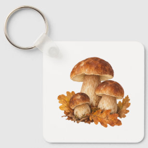 Paddenstoelen en gevallen eikenbladeren sleutelhanger