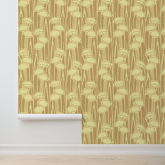 Paddenstoelen En Gras Patroon Behang (Applicatie)