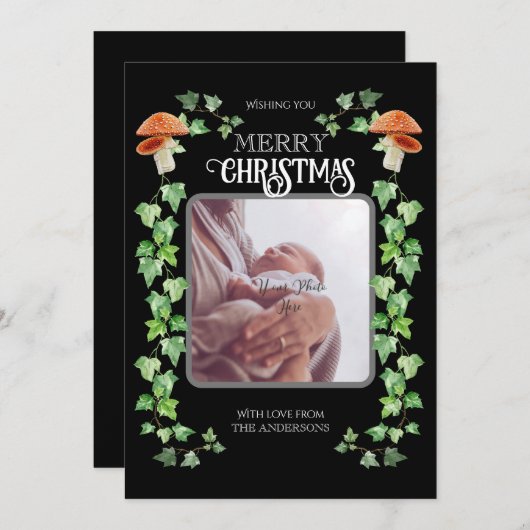 Paddenstoelen en Ivy Sprookje Kerst Kaart (Voorkant / Achterkant)
