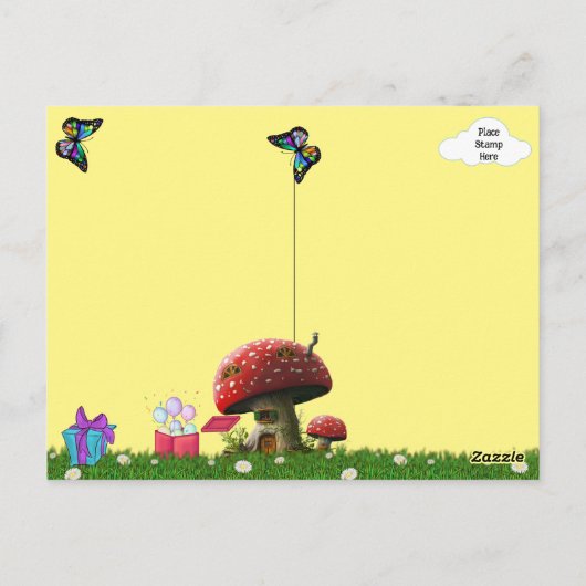Paddenstoelen en Katten Verjaardag Briefkaart (Achterkant)