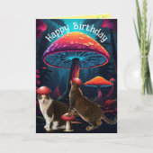 Paddenstoelen en Katten Verjaardag Kaart (Voorkant)