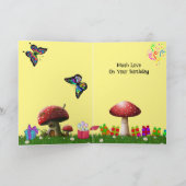 Paddenstoelen en Katten Verjaardag Kaart (Binnen)