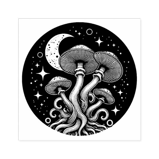 Paddenstoelen en Moon Rubber Stamp Rubberstempel (Afrduk)