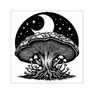 Paddenstoelen en Moon Rubber Stamp Rubberstempel