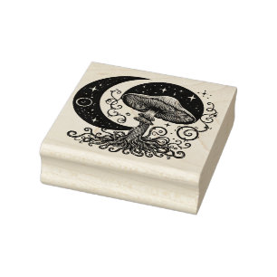 Paddenstoelen en Moon Rubber Stamp Rubberstempel