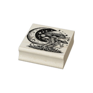 Paddenstoelen en Moon Rubber Stamp Rubberstempel