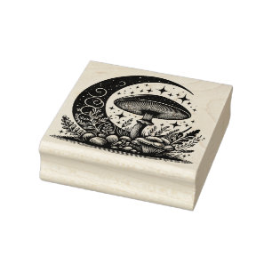 Paddenstoelen en Moon Rubber Stamp Rubberstempel
