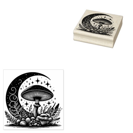 Paddenstoelen en Moon Rubber Stamp Rubberstempel (Gestempeld)