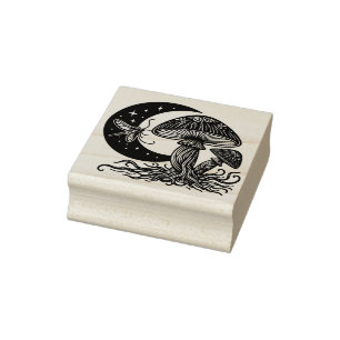 Paddenstoelen en Moon Rubber Stamp Rubberstempel
