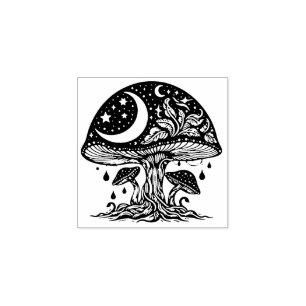 Paddenstoelen en Moon Rubber Stamp Rubberstempel