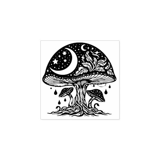 Paddenstoelen en Moon Rubber Stamp Rubberstempel (Afrduk)