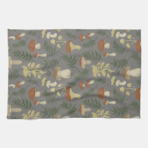 Paddenstoelen en varens keukendoek met leuk patroo