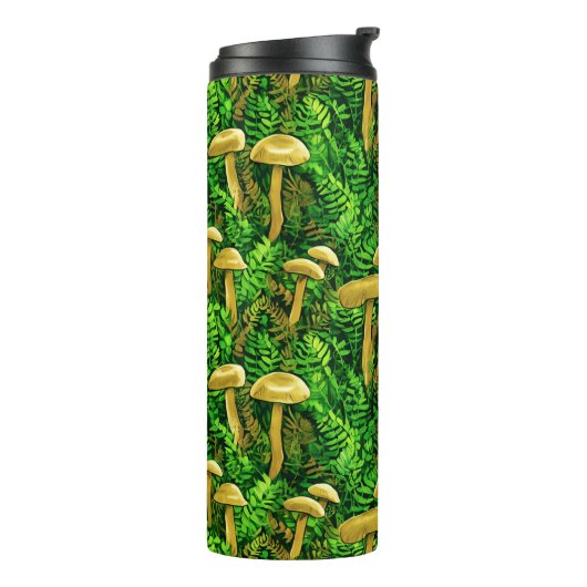 Paddenstoelen en varens op de bosbodem thermosbeker (Gedraaid links)