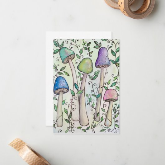 Paddenstoelen en wijnstokken notitiekaartje (Voorkant / Achterkant in situ)