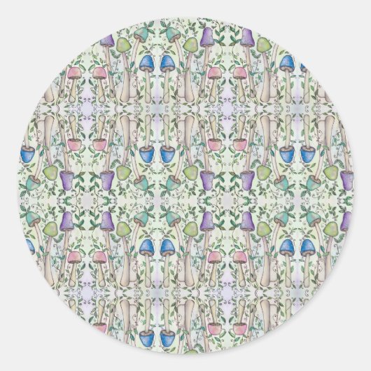Paddenstoelen en wijnstokken ronde sticker (Voorkant)