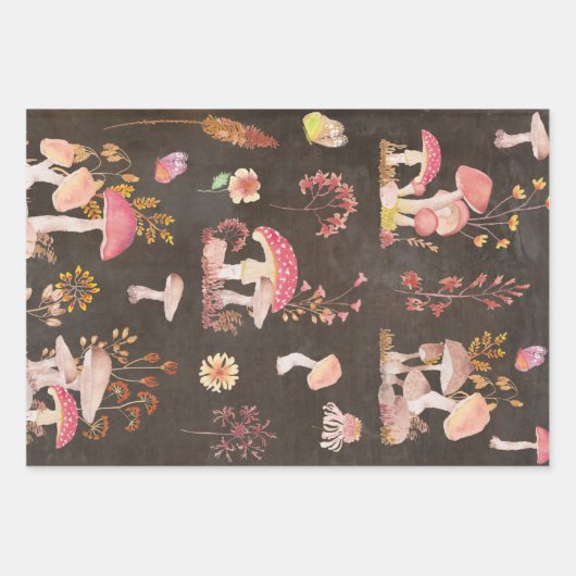 Paddenstoelen en wilde bloemen inpakpapier vel (Voorkant 3)