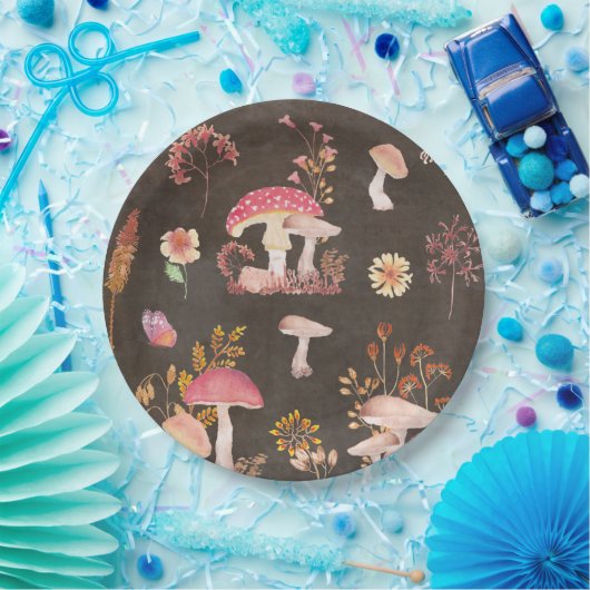 Paddenstoelen en wilde bloemen papieren bordje (Feest)