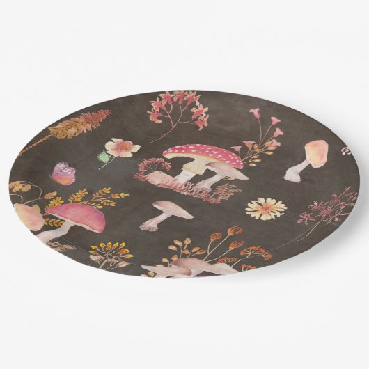 Paddenstoelen en wilde bloemen papieren bordje (Gekanteld)