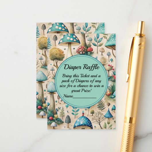 Paddenstoelen Fairyland Baby shower Luier Raffle Informatiekaartje (Voorkant / Achterkant in situ)