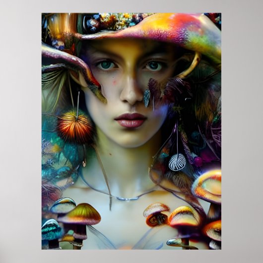 Paddenstoelen Fantasie Vrouw Poster (Voorkant)