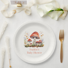 Paddenstoelen Floral Baby shower Papieren Bordje