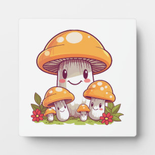 Paddenstoelen foerageren, gelukkige kawaii stijl fotoplaat