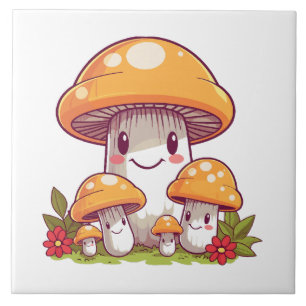 Paddenstoelen foerageren, gelukkige kawaii stijl tegeltje