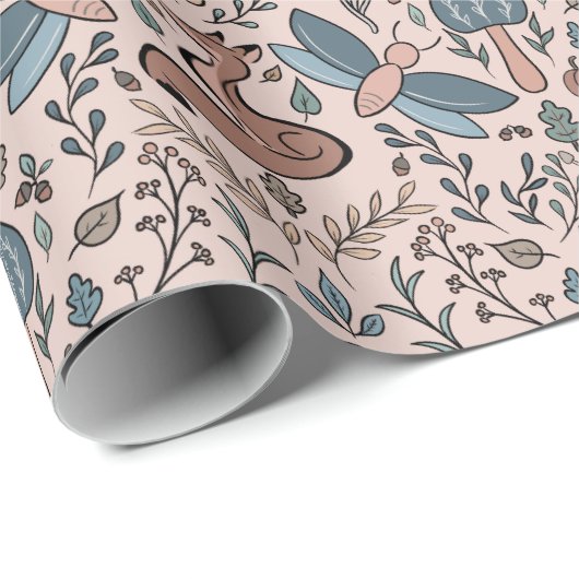 Paddenstoelen Fox & Dragonfly Cute Autumn Pattern Cadeaupapier (Rol Hoek)