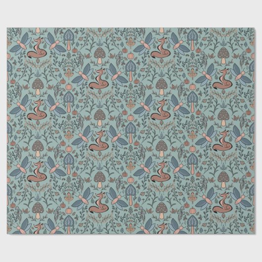 Paddenstoelen Fox & Dragonfly Cute Autumn Pattern  Cadeaupapier (Vlak)