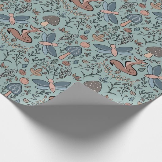 Paddenstoelen Fox & Dragonfly Cute Autumn Pattern Cadeaupapier (Hoek)