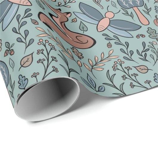 Paddenstoelen Fox & Dragonfly Cute Autumn Pattern Cadeaupapier (Rol Hoek)