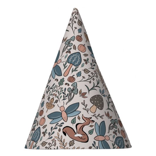 Paddenstoelen Fox & Dragonfly Cute Autumn Pattern Feesthoedjes (Rechts)