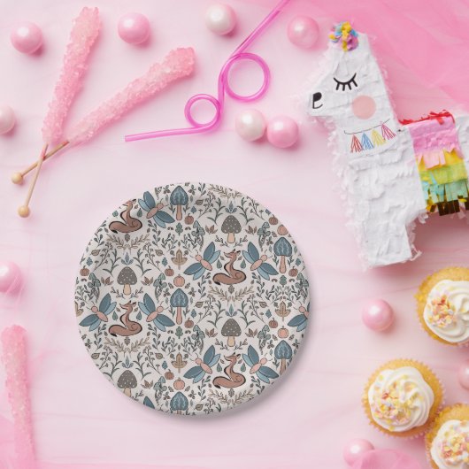 Paddenstoelen Fox & Dragonfly Cute Autumn Pattern Papieren Bordje (Feest)