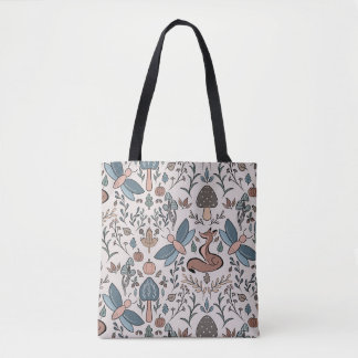 Paddenstoelen Fox & Dragonfly Cute Autumn Pattern Tote Bag
