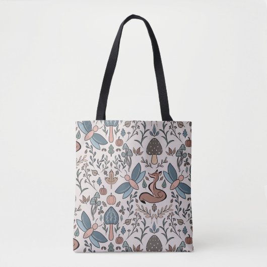 Paddenstoelen Fox & Dragonfly Cute Autumn Pattern Tote Bag (Voorkant)