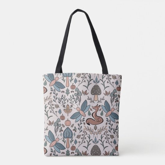 Paddenstoelen Fox & Dragonfly Cute Autumn Pattern Tote Bag (Achterkant)