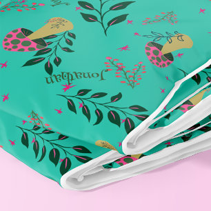 Paddenstoelen, groen en bloemmotief aangepaste naa fleece deken