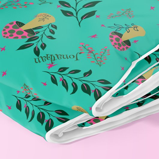 Paddenstoelen, groen en bloemmotief aangepaste naa fleece deken