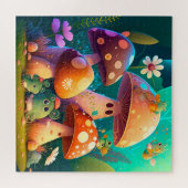 Paddenstoelen groene floralen in het veld legpuzzel (Horizontaal)