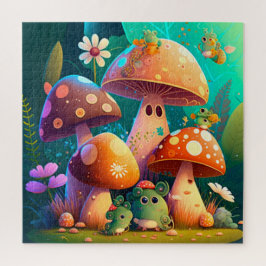 Paddenstoelen groene floralen in het veld legpuzzel