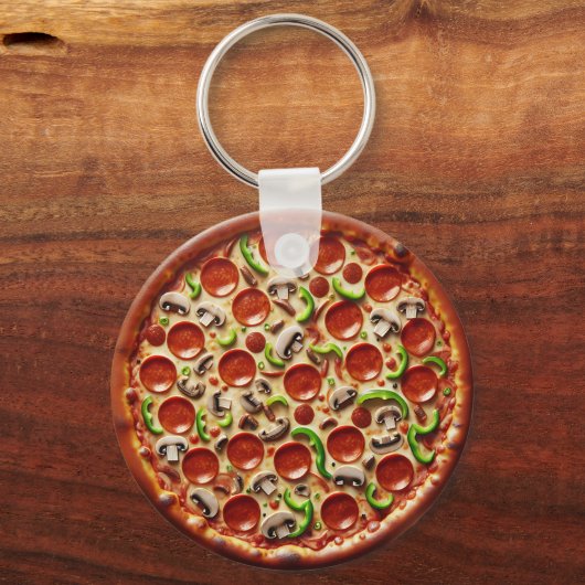 Paddenstoelen, groene paprika's en Pepperoni Pizza Sleutelhanger (Achterkant)