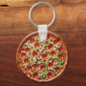 Paddenstoelen, groene paprika's en Pepperoni Pizza Sleutelhanger (Voorkant)