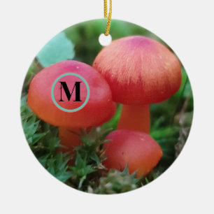 Paddenstoelen helder rood met monogram keramisch ornament