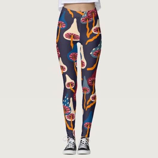 Paddenstoelen Illustratie Stof Wrapping Patroon Leggings (Voorkant)