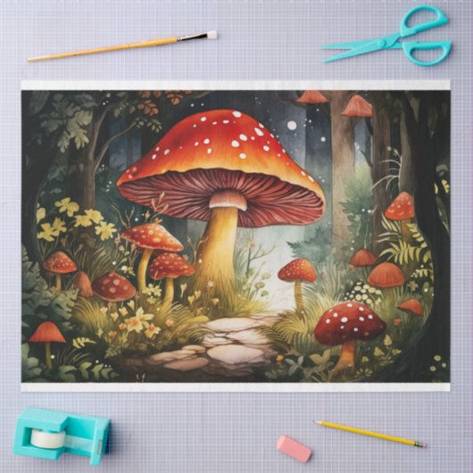 Paddenstoelen in bos 6 Decoupage papier (Craft)