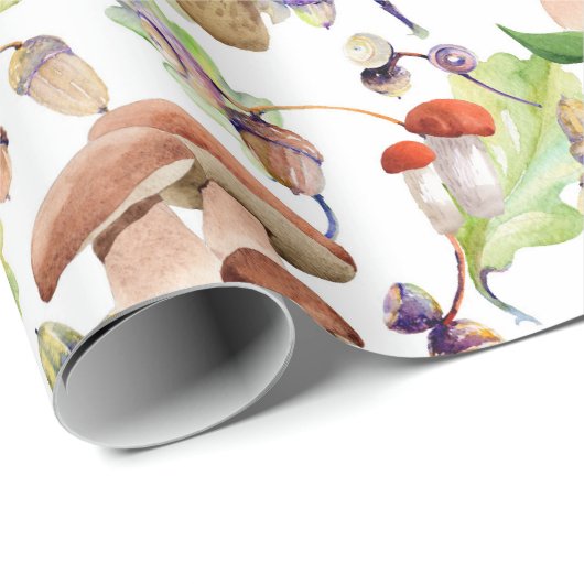 paddenstoelen in een zacht waterverf patroon cadeaupapier (Rol Hoek)