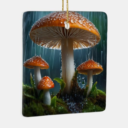 Paddenstoelen in een zware regen keramisch ornament (Rechts)