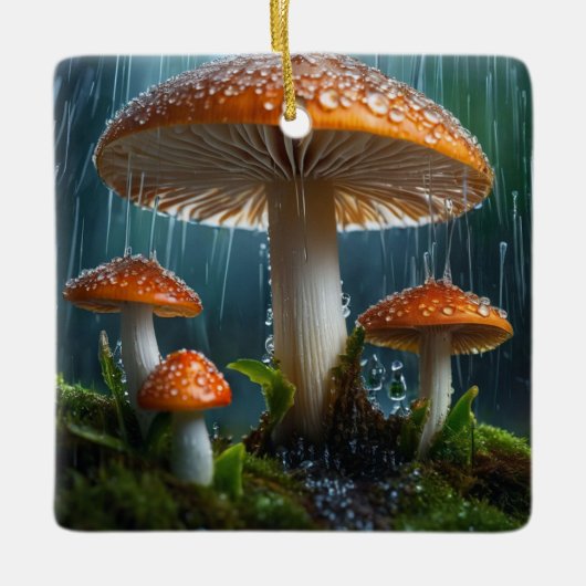 Paddenstoelen in een zware regen keramisch ornament (Voorkant)