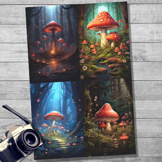 Paddenstoelen in Forest Collage 1 Decoupage Papier