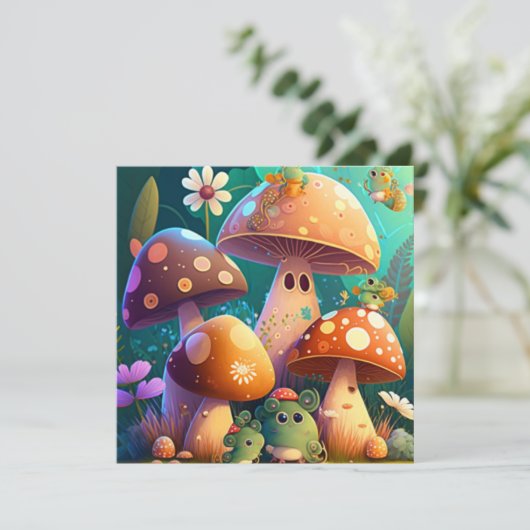 Paddenstoelen in het bos (Staand voorkant)